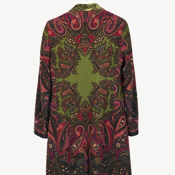 Etro Green Paisley Wool Buttoned Chester Coat - Picture 2 of 11
